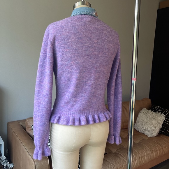 BCBG Paris lilac sweater with rose quartz studded chambray collar; size small - Picture 4 of 5